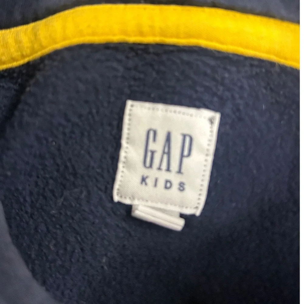 GAP Kid Pullover Hoodie Navy Blue Yellow Arch Logo Sweatshirt Boys Girls L 10-12